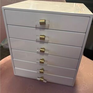 Tall Antique Brass Jewelry Box in White Lacquer